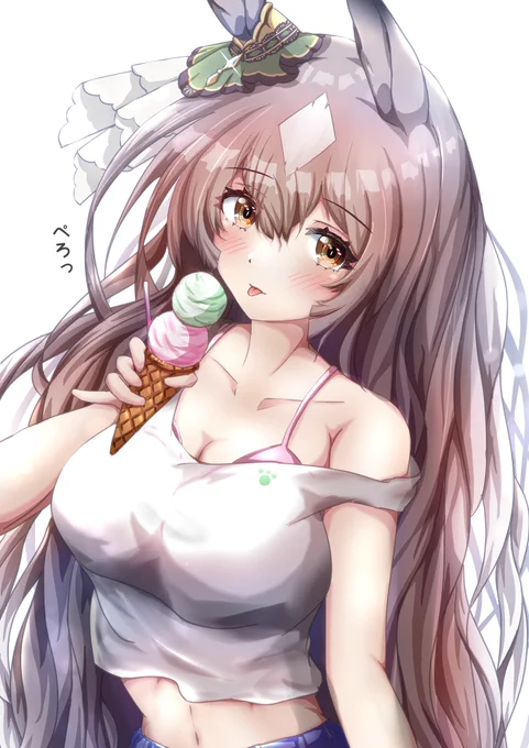 #ウマ娘 
#サトノダイヤモンド 
#イラスト 
無邪気なダイヤにドキッとする。
はい、一口どーぞ 