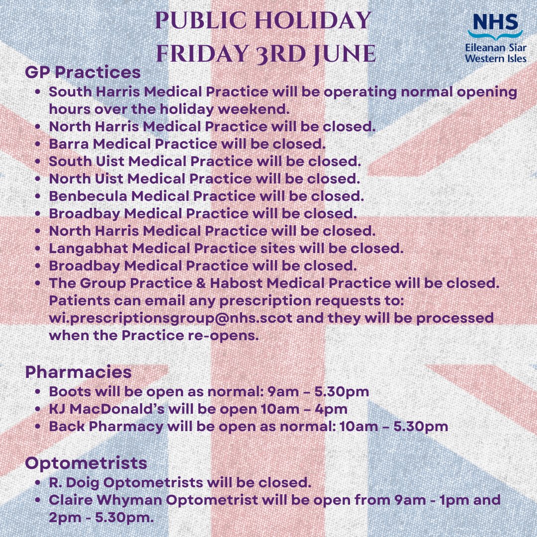 NHS Western Isles on Twitter "Platinum Jubilee opening hours jubilee platinumjubilee https