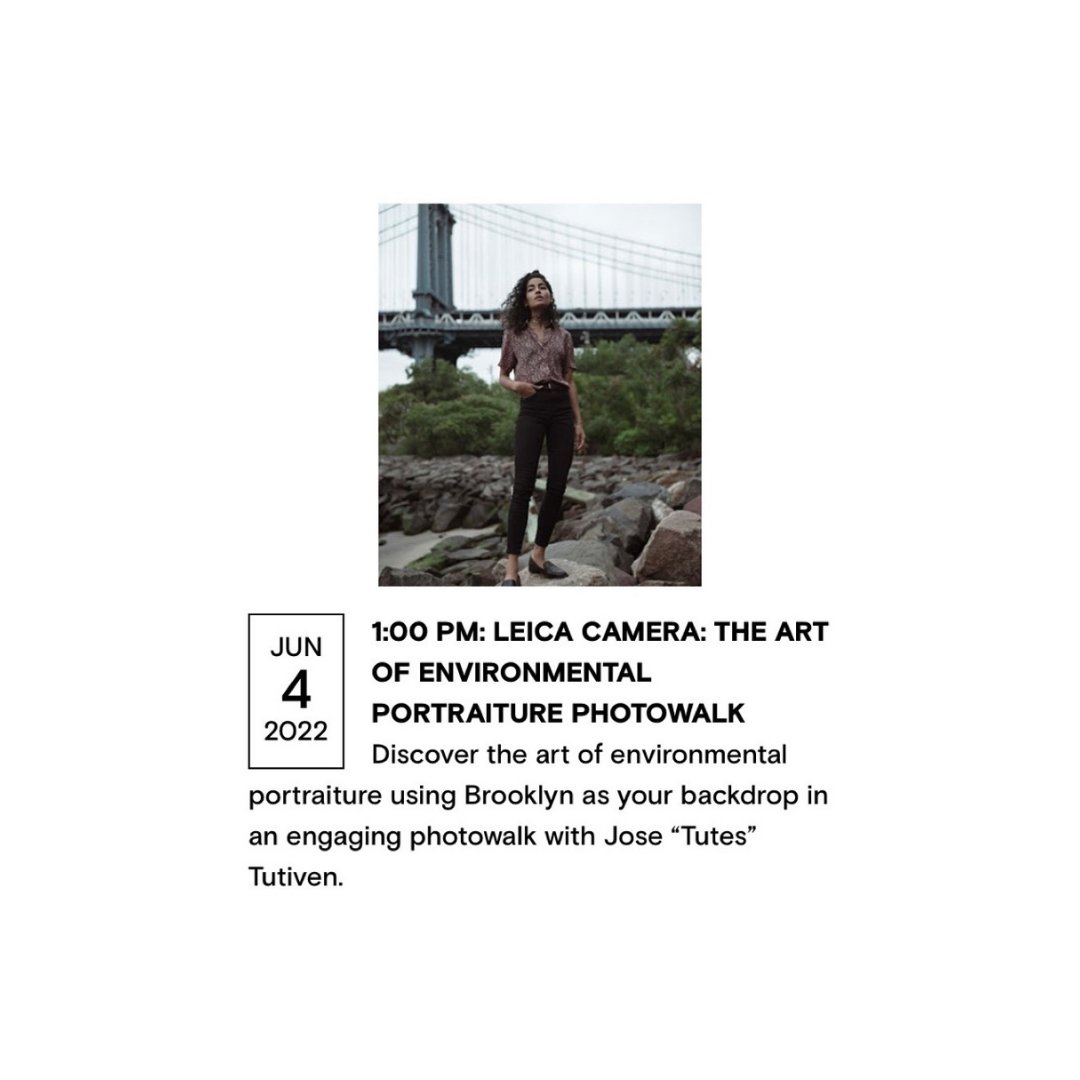 From @leicacamerausa at #Photoville2022 this Saturday: 

Discover the art of environmental portraiture using Brooklyn as your backdrop in an engaging photowalk with <a href="/Tutes/">Tutes</a>. 
FREE, register: l8r.it/NBHc ⁠