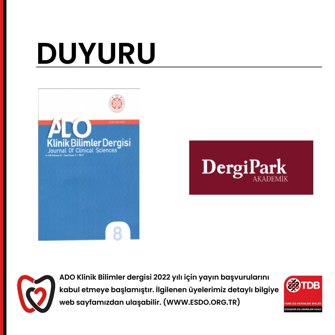 ADO Klinik Bilimler dergisi 2022 yılı için yayın başvurularını kabul etmeye başlamıştır. İlgilenen üyelerimiz detaylı bilgiye web sayfamızdan ulaşabilir.

esdo.org.tr/ado-klinik-bil…

#dişhekimi #dişhekimliği #eskişehirdişhekimi  #eskişehirdho #eskişehir #birliktedahagüçlüyüz