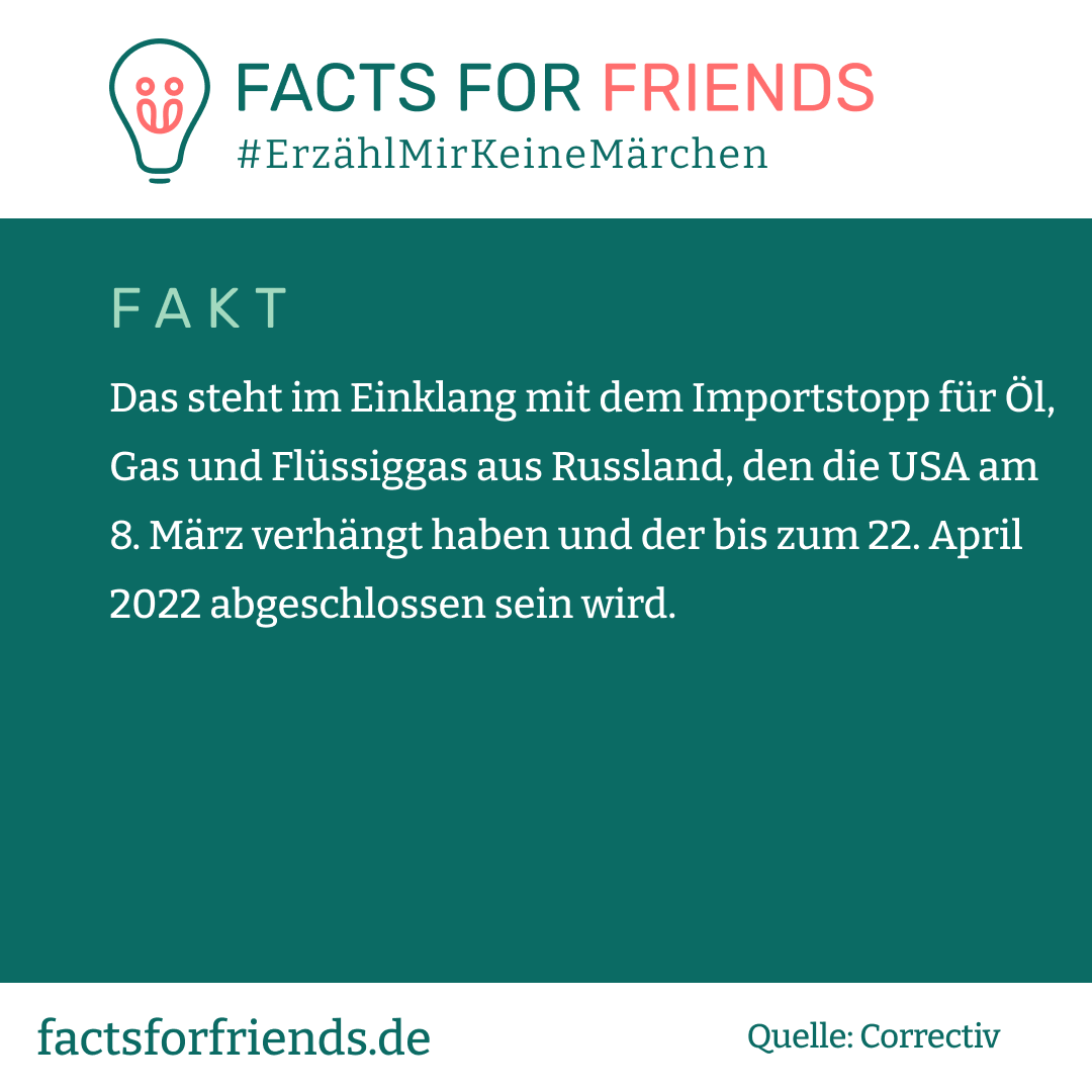 IRREFÜHREND: Die USA steigern den Import von russischem Öl um mehr als 40 % #ErzählMirKeineMärchen

➡️Mehr kurze und verständliche Faktenchecks auf: factsforfriends.de