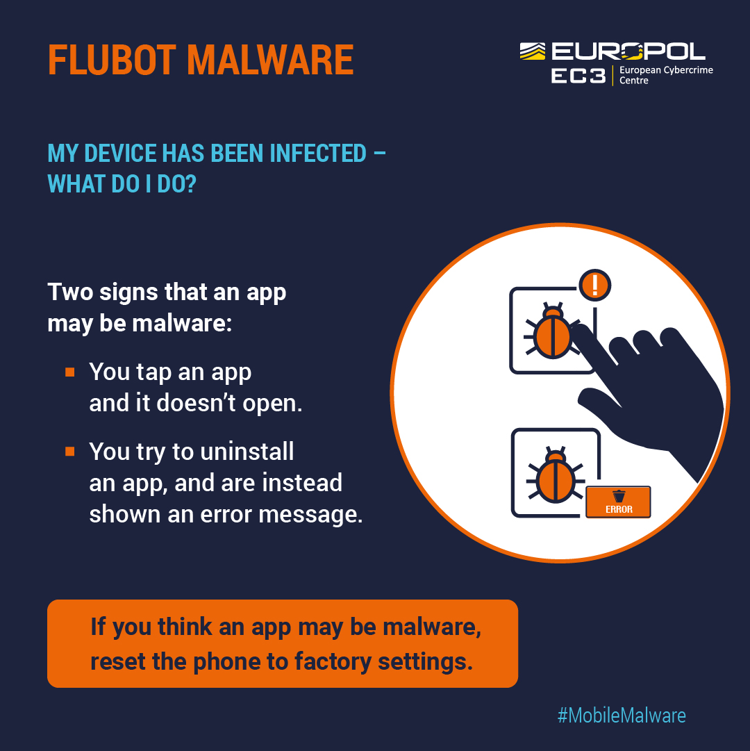 EC3Europol's tweet photo. #TBT | The #IOCTA 2021 presented #FluBot as one of the most prolific mobile banking trojans wreaking havoc in 🇪🇺 & 🇺🇸
2 months ago, an international #lawenforcement operation involving 11 countries, @Europol & J-CAT took down the FluBot criminal infrastructure.
Remember how? ⤵️
