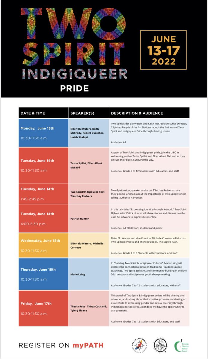 UIEC_Tdsb's tweet photo. Today starts National Indigenous History Month. Please join us to learn from &amp; listen to First Nations, Métis &amp; Inuit people. There’s also a wonderful line up for Two-Spirit &amp; Indigiqueer Pride @tdsb #NationalIndigenousHistoryMonth https://t.co/1DT3m11paJ