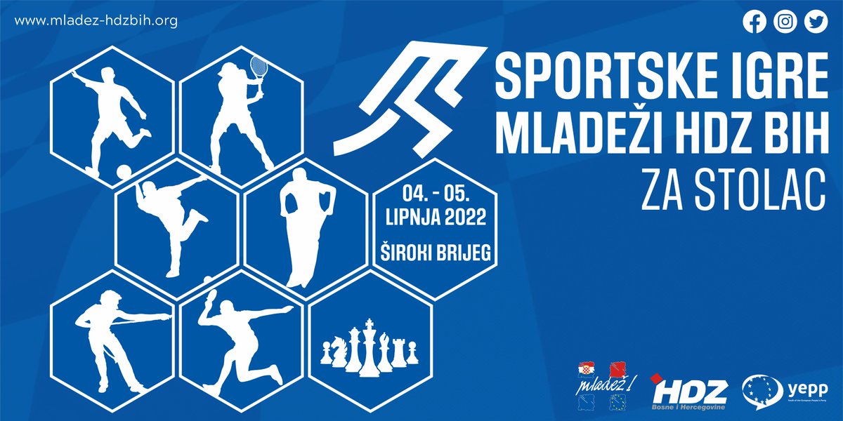 Sportske igre Mladeži HDZ BiH 🏆

📅 0️⃣4️⃣.-0️⃣5️⃣. lipnja 2️⃣0️⃣2️⃣2️⃣. godine, Široki Brijeg.

⏩2️⃣dana sportskih natjecanja kroz 7️⃣ različitih sportskih disciplina. 🥅🎾🏓♟⚽️