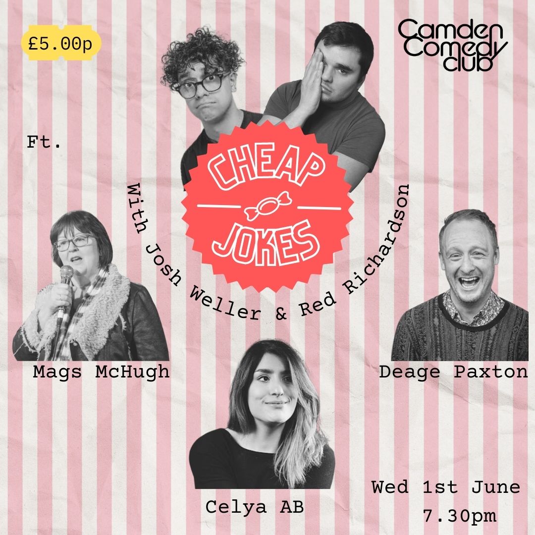Pinch Punch(line) it's the 1st (CHEAP JOKES) of the Month
Making much better jokes than that tonight will be:
<a href="/redrichardson1/">Red Richardson</a> 
@abcelya 
<a href="/MchughMags/">Mags Mchugh</a> 
<a href="/DeagePaxton/">Deage Paxton</a> 
<a href="/joshweller/">Josh Weller</a> 
#live #standup #comedy #cheapjokes
listings.camdencomedyclub.com/events/2022-06…