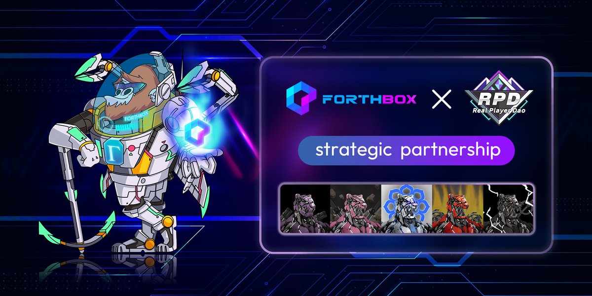 Excited to announce that we've established a long-term strategic partnership with <a href="/realplayerdao/">Real Player DAO</a>!🥳

5 RPD NFT WLs to give away, ends on June 6, 24:00 UTC!

To join:
- Follow <a href="/ForthBox/">ForthBox</a> &amp; <a href="/realplayerdao/">Real Player DAO</a> 
- Like&amp;Retweet