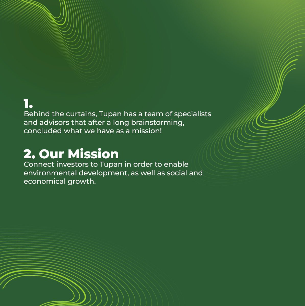 Our Mission
Connect investors to Tupan in order to enable environmental development, as well as social and economical growth. 🌿