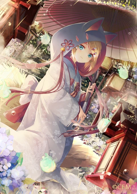 6月!と、言えばジューンブライドと雨なので過去絵から雨と白無垢再掲。今月も何卒よろしくお願い致します。 #初音ミク #鏡音リン 