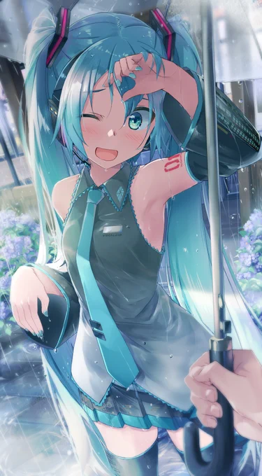 6月!と、言えばジューンブライドと雨なので過去絵から雨と白無垢再掲。今月も何卒よろしくお願い致します。 #初音ミク #鏡音リン 