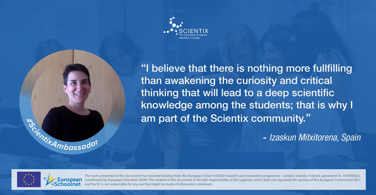 👩‍🏫 Meet Izaskun Mitxitorena, a secondary school #teacher from 🇪🇸 who shared what she thinks about awakening the curiosity for STEM among her students 💡🧪
#ScientixAmbassadorVisibilityCampaign