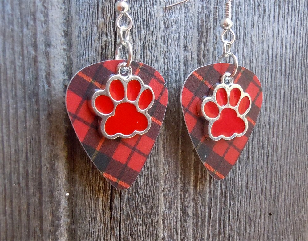 Pick Your Color Paw Print Charm Guitar Pick Earrings