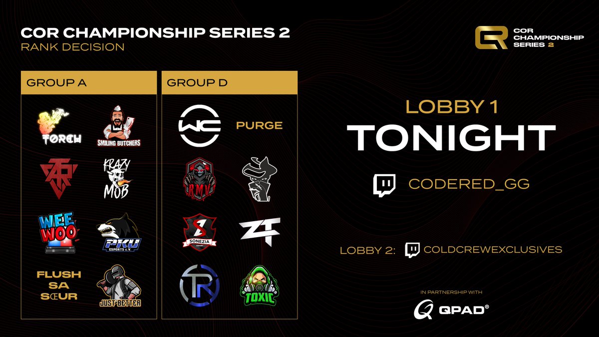 TONIGHT!
The Final Day of the Rank Decision round gets underway and with so many teams fighting for a high placement for the Weekly Survival round its not something you'll want to miss!

🕗 20:00 BST
📺 twitch.tv/CodeRed_GG
🎙 <a href="/S1lencrr/">Harry Stanhope</a> + <a href="/MattHopkins12/">Matt</a>