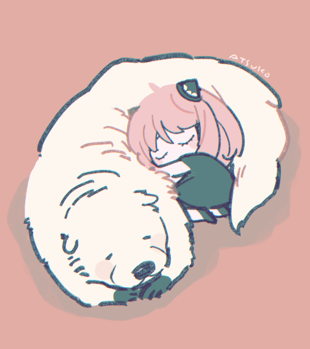 anya (spy x family) 1girl female child sleeping pink hair closed eyes hairpods dog  illustration images