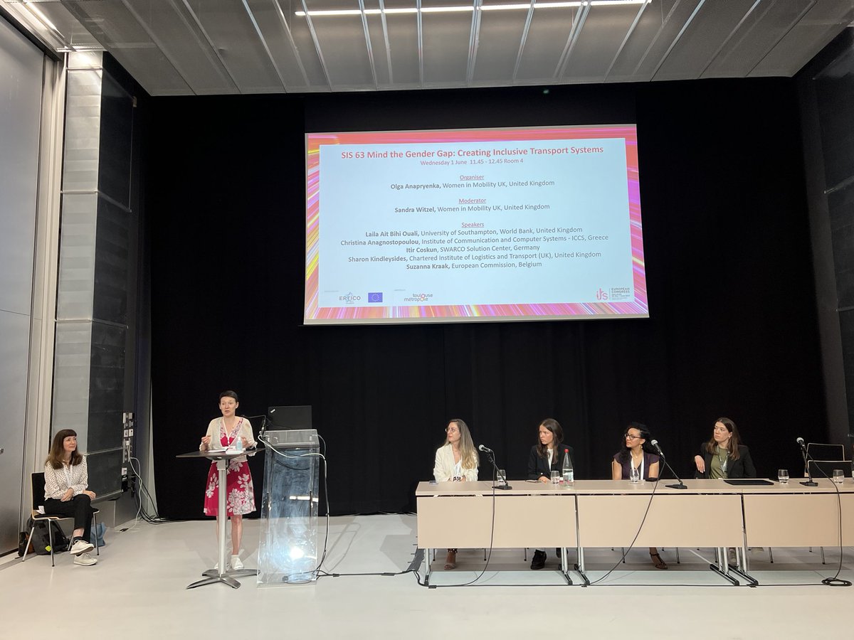 MsDigiMobility's tweet photo. “Don’t assume” - @SharonKindleys1 sharing the importance of putting ourselves in the shoes of users - #mobility systems designed for women for will serve everyone. Mind the Gap panel at ITS Europe 2022 expertly moderated by @sandrawitzel https://t.co/Qrv6V7sUAC
