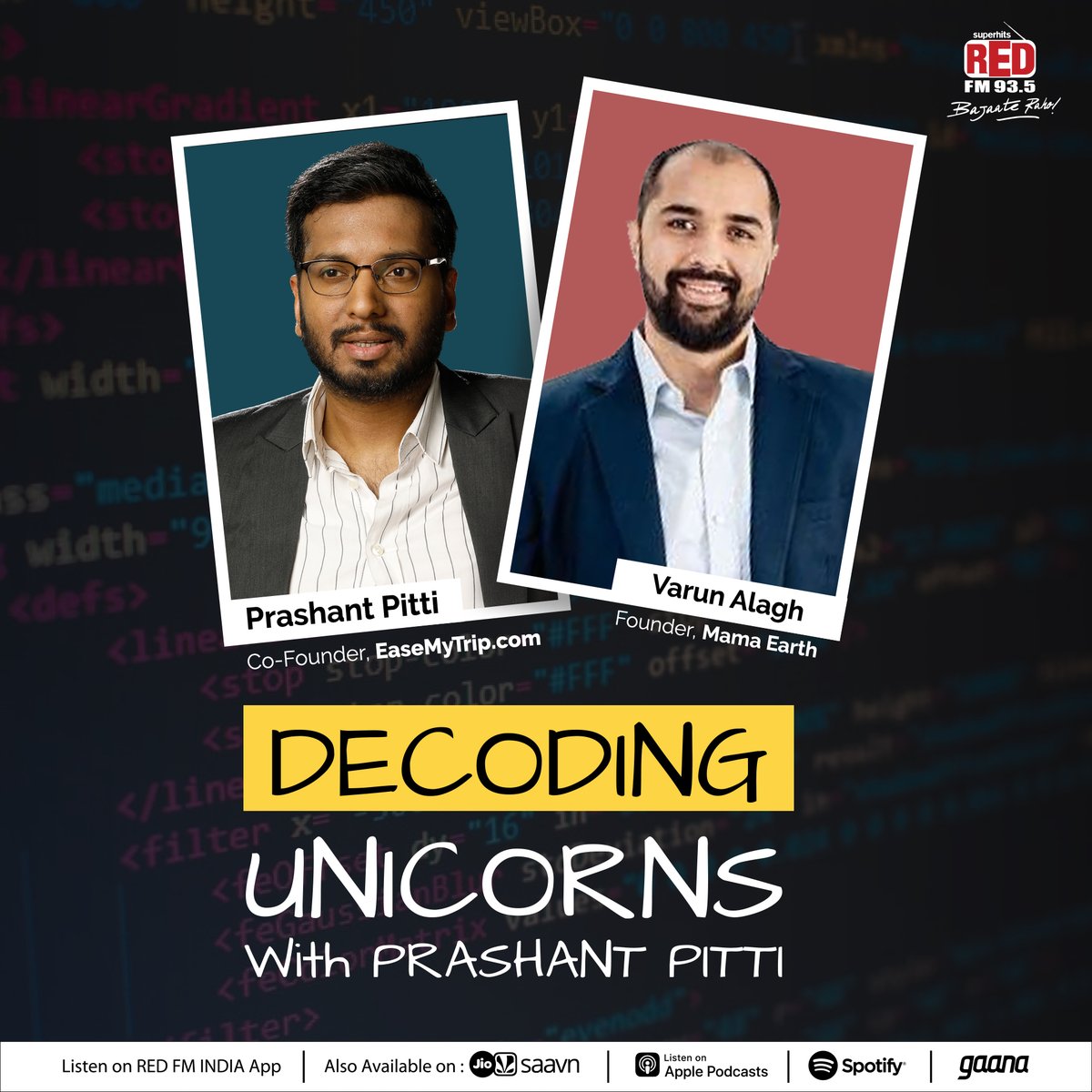 RedFMIndia's tweet photo. .@VarunAlagh Founder @mamaearthindia on #DecodingUnicorns, host @ppitti 
Tune into this riveting conversation where Varun discusses his journey from working in a corporate job to establishing a D2C sensation in 5 years - https://t.co/iWjQEpEYq3 
@EaseMyTrip  @ppitti https://t.co/xSLgH0iP34