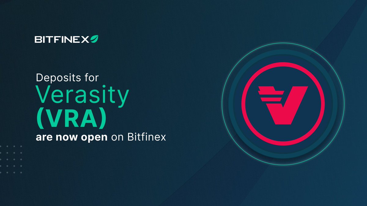 $VRA now available for deposits on the #Bitfinex platform! 👏

Verasity token ($VRA) comes from the <a href="/verasitytech/">Verasity | PLRL</a> platform for #esports &amp; video entertainment! 🚴🏻‍♂️🎭

Find out when trading goes live ⬇️
ow.ly/p8bU50JmTVA