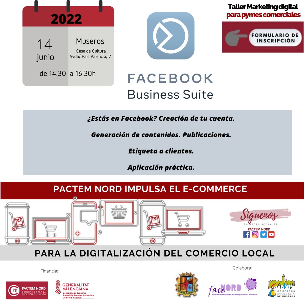 aj_museros's tweet photo. 🛍️ Taller de Facebook Business Suite dirigit a comerços i persones emprenedores.

📝 Inscripcions en: https://t.co/eKyCiFDZIE

#Taller #XarxesSocials #FacebookBusinessSuite #Comerç #Empendiment #Museros https://t.co/zSCd1MJqD5