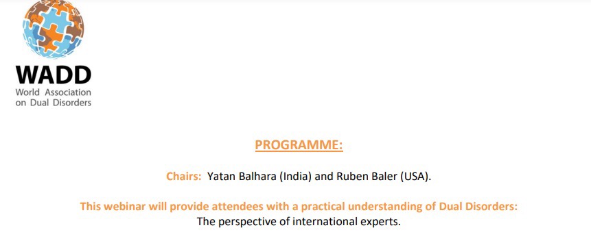 ___WADD's tweet photo. Welcome to the II WADD Webinar 
“Dual Disorders: The Perspective of International Experts” #DualDisorders

We shall be starting soon. https://t.co/J0d4etG6DW