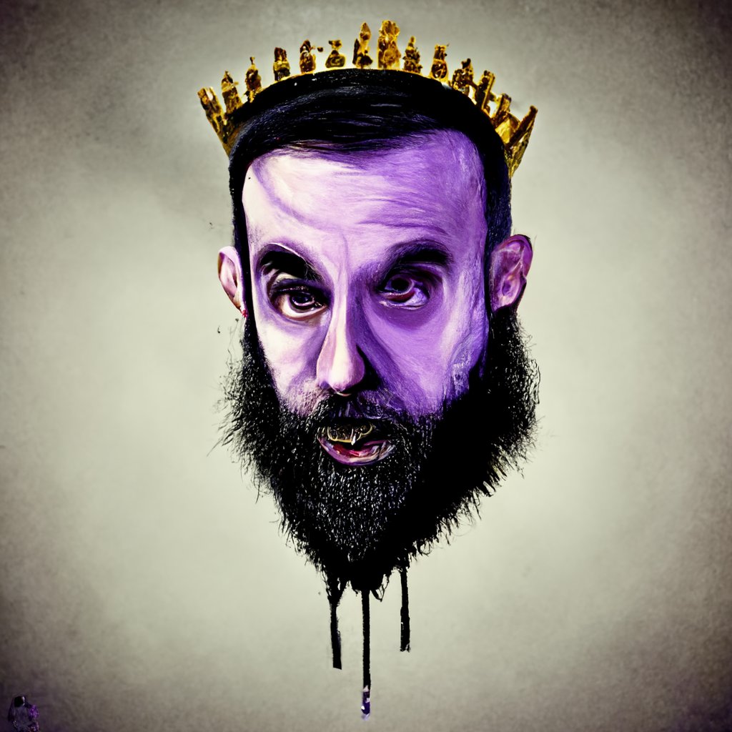 An AI image from a Twitch chat prompt:
"Scroobius Pip, King of Twitch" 
<a href="/Scroobiuspipyo/">Scroobius Pip</a>