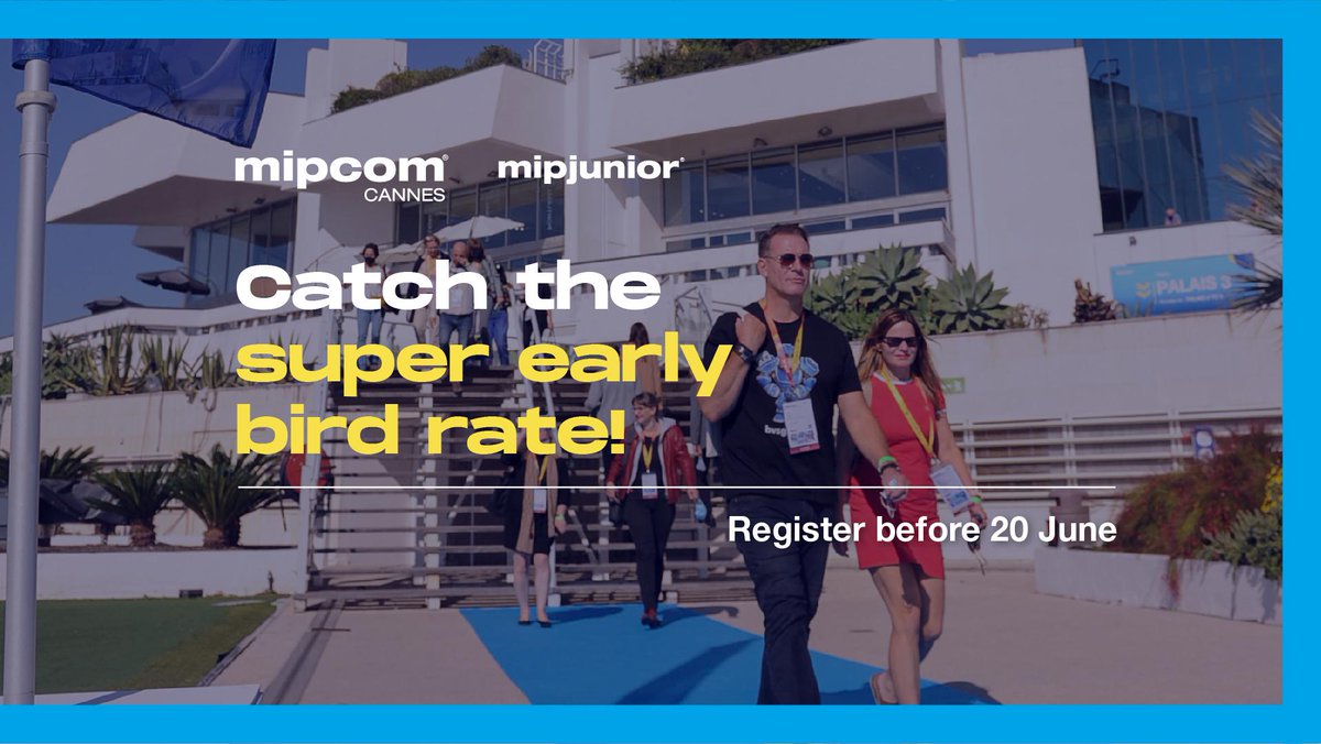 Coming back to #MIPCOM and/or #MIPJUNIOR in 2022? As a former participant, take advantage of our exclusive super early bird rate: valid until 20 June only!
Register today: ow.ly/oSsu103HVfP

MIPCOM Cannes: 17-20 Oct. at Cannes
MIPJUNIOR: 15-16 Oct.  JW Mariott