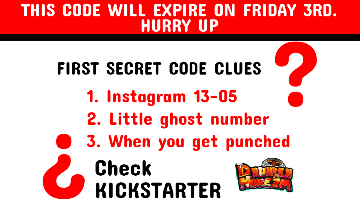 ⚠️Last hours to solve it⚠️
⏳The current secret code will be replaced on Friday 3⌛ 
🍺Solving it will give you many extra entries🍺

🕵 ️Hints for a new code will be posted after this🕵

#Contest :
gleam.io/yikmV/drunken-…

#drunkennukeem #indiegame #indiedev #gamedev #indiesp