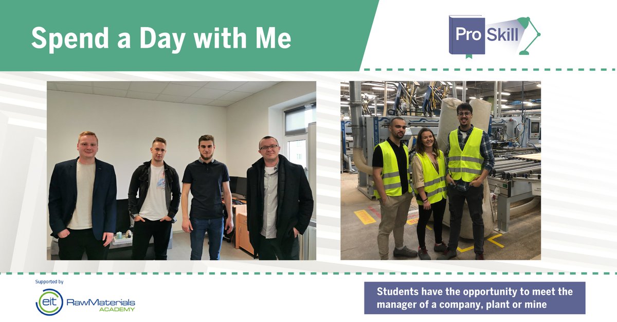 #ProSkill_Dev 💡Spend a Day with Me 
Students benefit from a 1-day programme in which they meet the manager of a company, plant or mine. The activity includes a guided visit and an informal meeting with the manager. Learn more: bit.ly/3PRru9b
#Education #Geoscience
