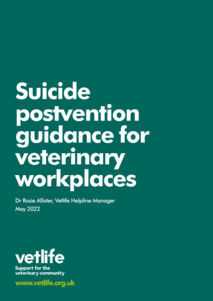 VetlifeUK's tweet image. We've produced new guidance for veterinary workplaces affected by suicide. It's intended for those affected by the suicide of a veterinary professional, people who support those affected, and for leaders in workplaces who are working to prevent suicide. ow.ly/NjOI50JmUG0