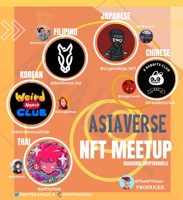 1/ Our fifth @asiaverseworld meetup, as usual we have a variety of notable projects from all over Asia in <a href="/cryptovoxels/">Voxels</a>.

Check it out here:
👉 cryptovoxels.com/play?coords=NE…