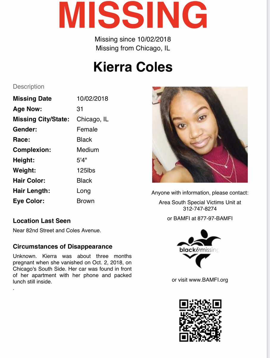 BAM_FI's tweet photo. #Chicago: Kierra Coles was last seen on Oct. 2, 2018, in the area of 81st Street and Vernon Avenue. She was pregnant with her first child.

#HelpUsFindKierra https://t.co/T3wME9M5tP