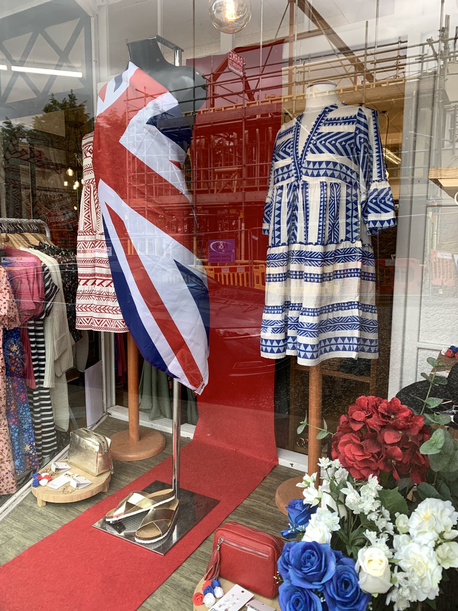 VisitFelixstowe's tweet photo. More Jubilee windows are popping up all over town. Flag flying fashion at @liviasboutique1. @VisitFelixstowe bagged a frock for the weekend. Lots of colour on the rails, go and have a look. #JubileeFelixstowe #GreatDaysByTheSea #LoveIndependent https://t.co/E8pNXJfq91