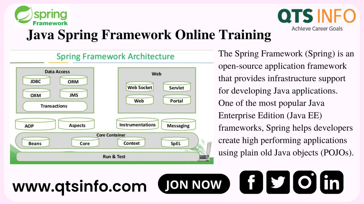qtsinfo2's tweet image. Spring is a -@ bit.ly/3M4goKT powerful lightweight application development framework used for Java Enterprise Edition (JEE).
#Spring #javaspringframework #javadeveloper #javajobs #softwarejobs #it #itjobs #cloud #onlinetraining #qtsinfo