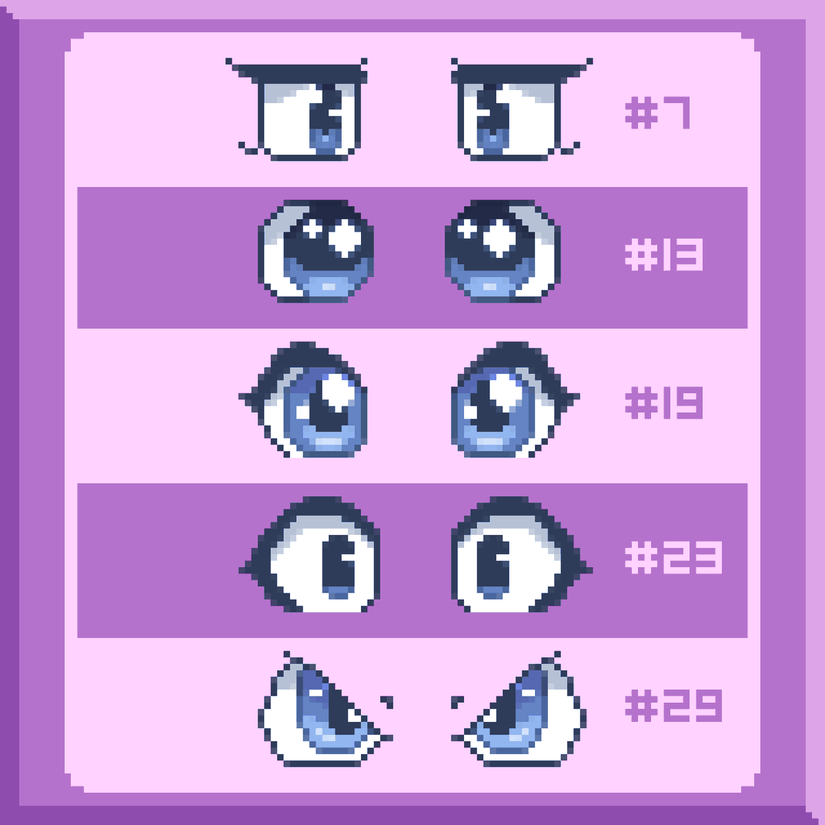 I can't stop creating eyes for the #Lunians, it's an obsession! 🥹 I need to stop and focus in making more of the other parts too! 
Which ones are your favorites? 👀

#pixelart #ドット絵 #pixel_dailies #NFTs #NFTCommunity #nftart