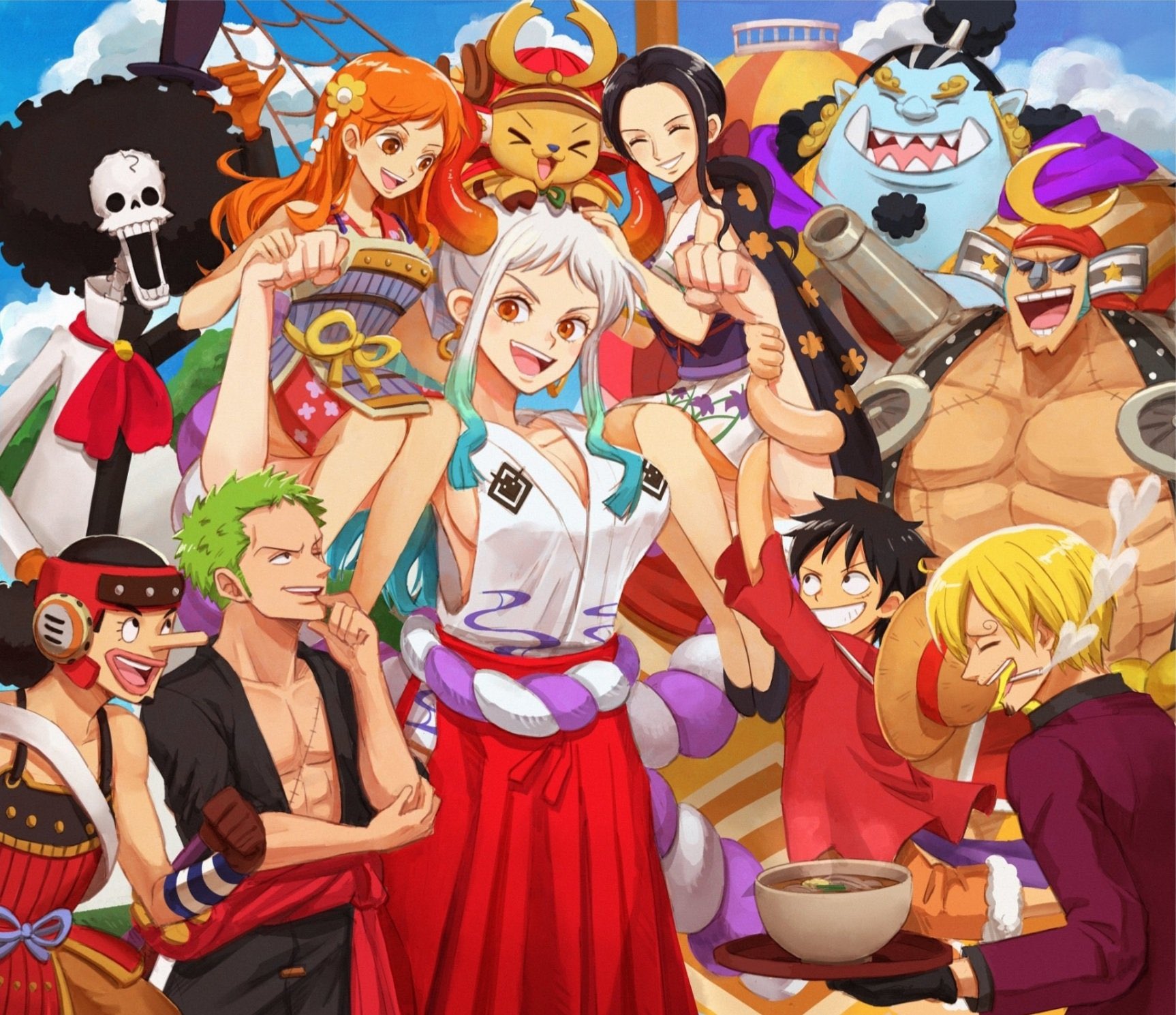 Luffy, Zoro, Lie Busanji, Nami, Chopper, Robin, and Merry HD One