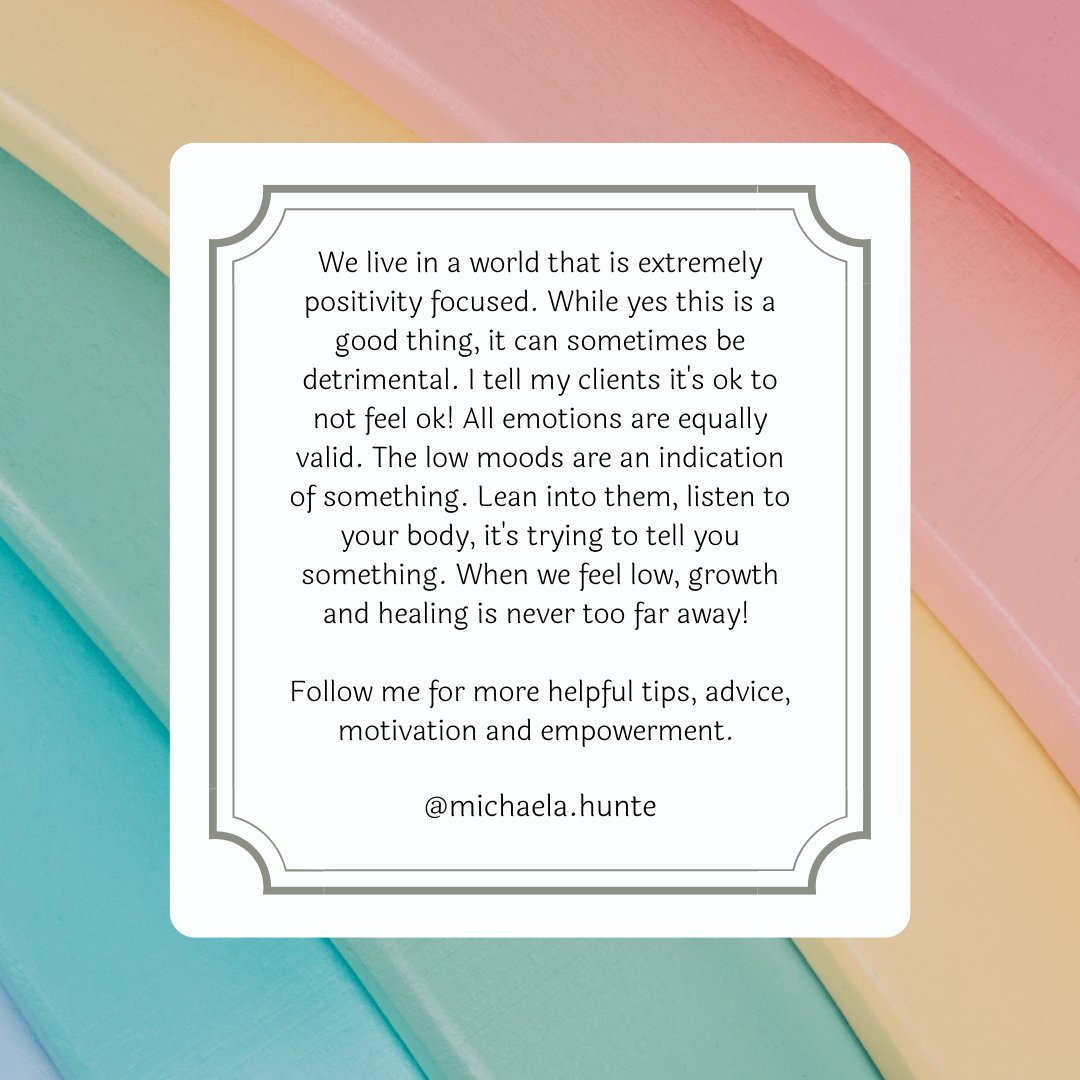 MichaelaHunte's tweet photo. Don't fight your feelings! All of your emotions are equally valid. Be curious about them, give them some attention. You will be surprised by one comes up for you when you sit with them, good or bad, they are yours and that's ok!

#michaela  #coach #empowerment #growth #healing https://t.co/O1FoQVeSiC