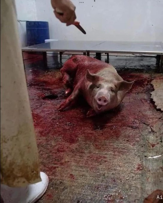 NurseCanadian's tweet photo. @TheFun96593011 @lise_mc @RayneStafford @warrengriff33 @S_Catsgotmyback @farmers_against @Regenarian @Freeeethinker1 @Ashy_the_Bear @ozzakid @joe31183 @Veganella_ @OurCompass @Son_of_Space @ScouseTebbo @fitevolutionary @EOMovement @KenDBerryMD So any human can kill and eat any animal they wish - as long as they do so with "welfare standards?"

All animal suffering is unnecessary because meat-eating is unnecessary. You cause unnecessary cruelty and suffering daily to unwilling animals who don't want to die. https://t.co/bIYMbR6mYE