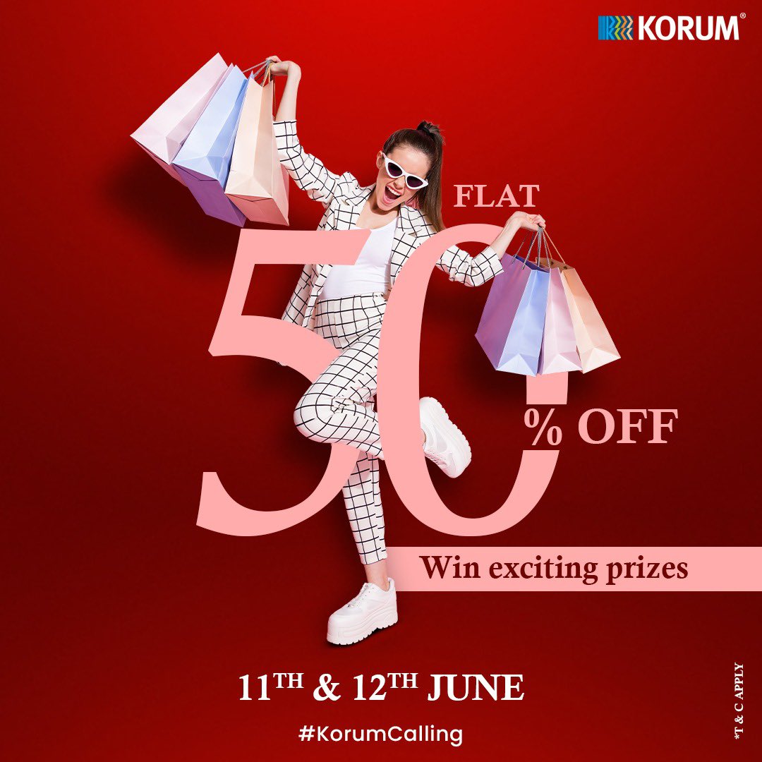 Korum Mall (@korummall) on Twitter photo We have the best deal for you brewing up!!๐๐
get Flat 50% off at <a href="/Korum_mall/">KORUM MALL</a> from 11th June 2022 to 12th June 2022๐ฅฐ๐ฅฐ
#korumcalling #korum #korummall #bestdeal #bestprice #sale #deals #bestintown #bestquality #bestselection #fashion #shopping We have the best deal for you brewing up!!๐๐
get Flat 50% off at <a href="/Korum_mall/">KORUM MALL</a> from 11th June 2022 to 12th June 2022๐ฅฐ๐ฅฐ
#korumcalling #korum #korummall #bestdeal #bestprice #sale #deals #bestintown #bestquality #bestselection #fashion #shopping