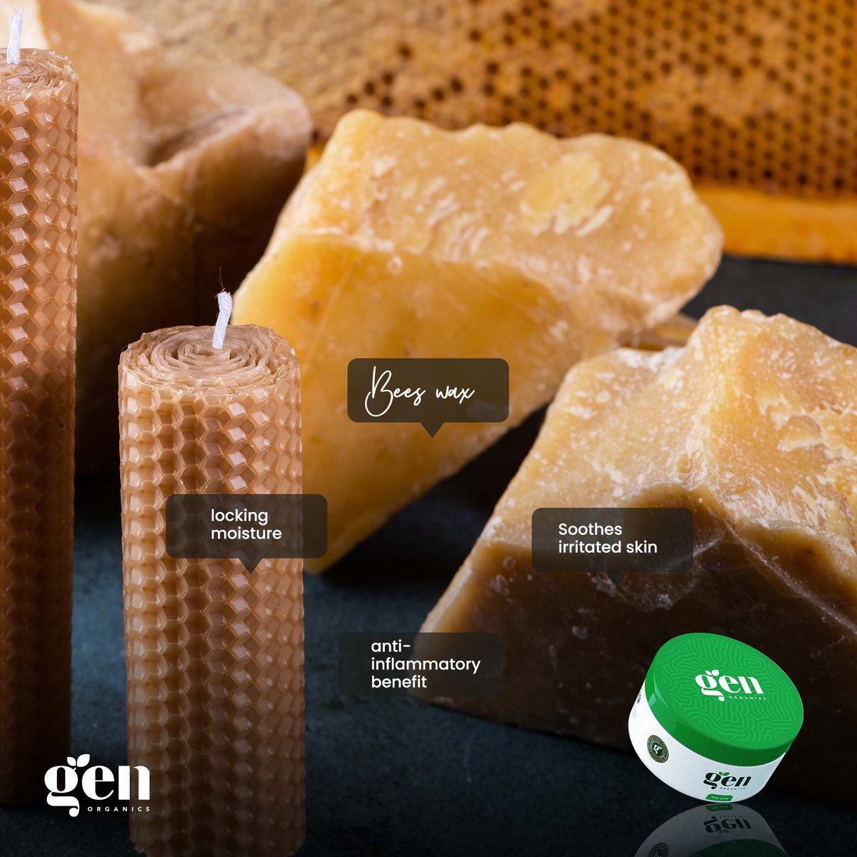 GenOrganics's tweet photo. We use Beeswax in all our moisturizers.

Beeswax is highly effective at locking in moisture and promoting cell development.
 Bees-wax remains biologically active, helping to soothe irritated skin and provide anti-inflammatory benefits.

#genorganics #SkincareTakeover #Skincare https://t.co/qdxL0ic2V7