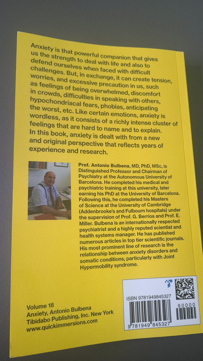 Anxiety A Quick Immersion - by #AntonioBulbena 
A must read whether you are a patient or Health Care provider. Anxiety hiding in plain sight, finding a body type predisposed to it! Available on Amazon #EDS #HSD #jointhypermobility #phobia #stress #anxiety #fears