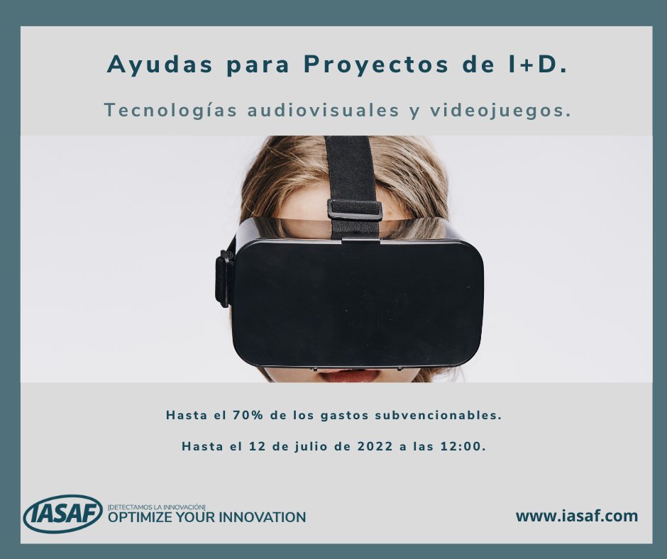 📢<a href="/CDTI/">cdti</a> convoca nuevas ayudas para Proyectos de I+D de tecnologías #audiovisuales y de los #videojuegos🧙‍♂️📽️.

-Fuente: bit.ly/3taIQnH
🔍Más info: iasaf.com //  911 33 31 26
