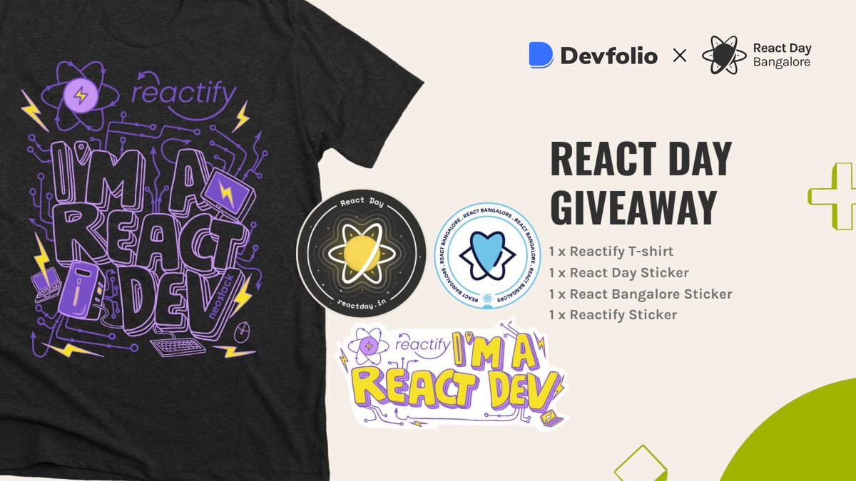 devfolio's tweet photo. gm builders 👋

Our friends @ReactDayIn are hosting a 2 day React conference bringing together more than 2000+ developers this 8th and 9th of June 🤯

We are giving away really cool swag sets to 20 people who RT this tweet 😌

Register for the event here: https://t.co/SawHEtw1Tj https://t.co/MvaQac5NrJ