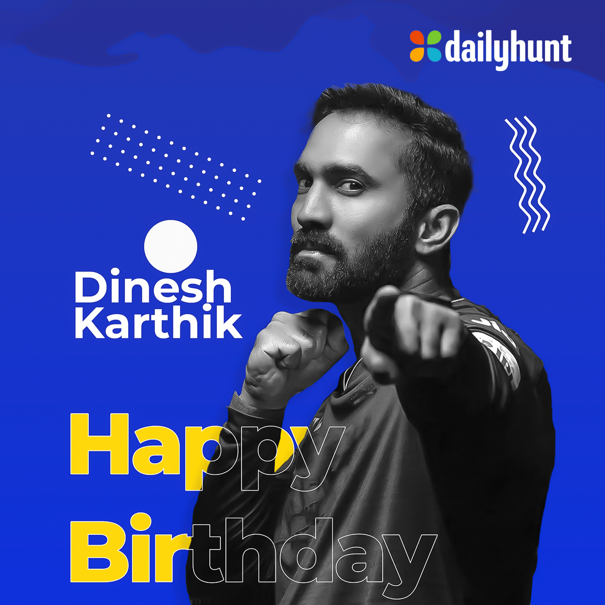 DailyhuntApp's tweet photo. Wishing a Very Happy Birthday to Team India's Multi-Faceted Cricketer #DineshKarthik 
@DineshKarthik 
#HappyBirthdayDK #HBDDineshKarthik #HappyBirthdayDineshKarthik #HBDDK #Cricketer #TeamIndia #INDvSA #HappyBirthday #birthdaywishes #dailyhunt https://t.co/oodaWAF8zF