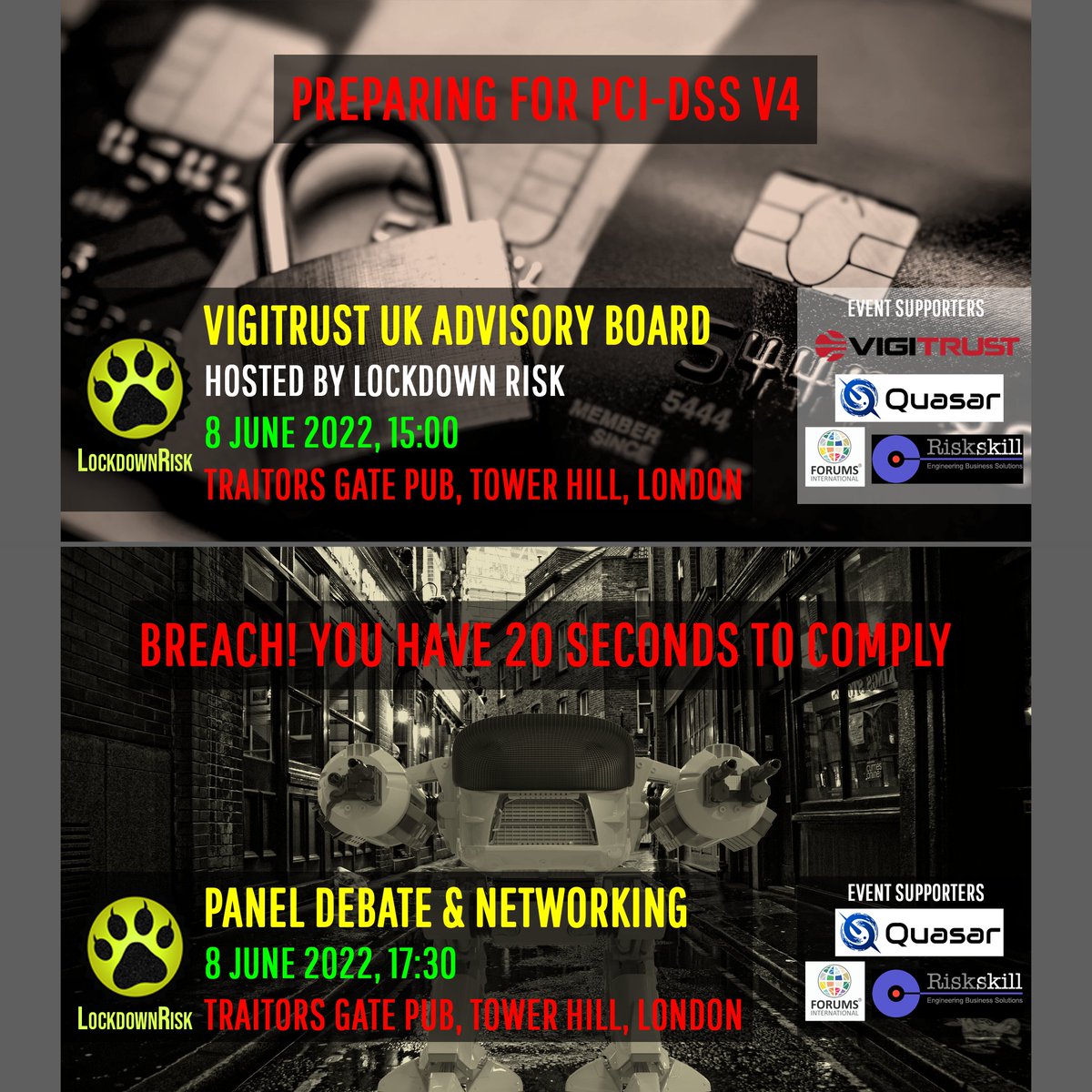 Shout out to our supporters, making next week's #events possible...

<a href="/VigiTrust/">VigiTrust</a>
Quasarscan International Limited
@ForumsInt
<a href="/Riskskill/">Riskskill</a>

Join us on 8th June:

Preparing for #PCIDSS V4:
eventbrite.co.uk/e/vigitrust-uk…

#Networking:
eventbrite.co.uk/e/breach-you-h…

#payments #compliance #pcidssv4