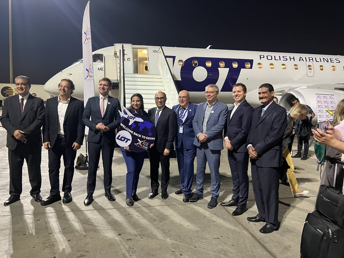 ASEGroup's tweet photo. Yesterday evening @LOTAirlinesUS landed in EGYPT for the first time in a long time and we are so here for it #yourpartnerontheground #flyLOT #LOTinEGYPT @ASEGroup https://t.co/6lSwcWKnow