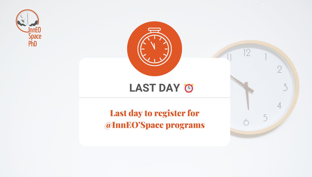 Inneo_Space's tweet photo. ⏰ Last day ... Time is ticking!

For the latecomers, today is THE day to register for the InnEO'Space programs, after this date it will be too late 😔

Apply now ⤵
Summer School: https://t.co/w0IWrPznu7
StarTech: https://t.co/s2RQ405qqe

#student #challenge #teamspirit https://t.co/cmQTHNsYbw