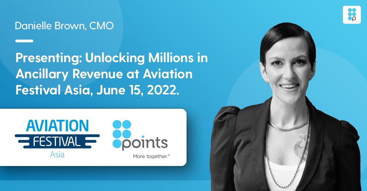 Don’t miss our CMO, Danielle Brown, when she speaks at Aviation Festival Asia about how #loyalty currency retailing can unlock millions in revenue! Points is a gold sponsor of this #event in Singapore, June 14-15. Learn more: bit.ly/353RHLq 
#AviationFestivalAsia