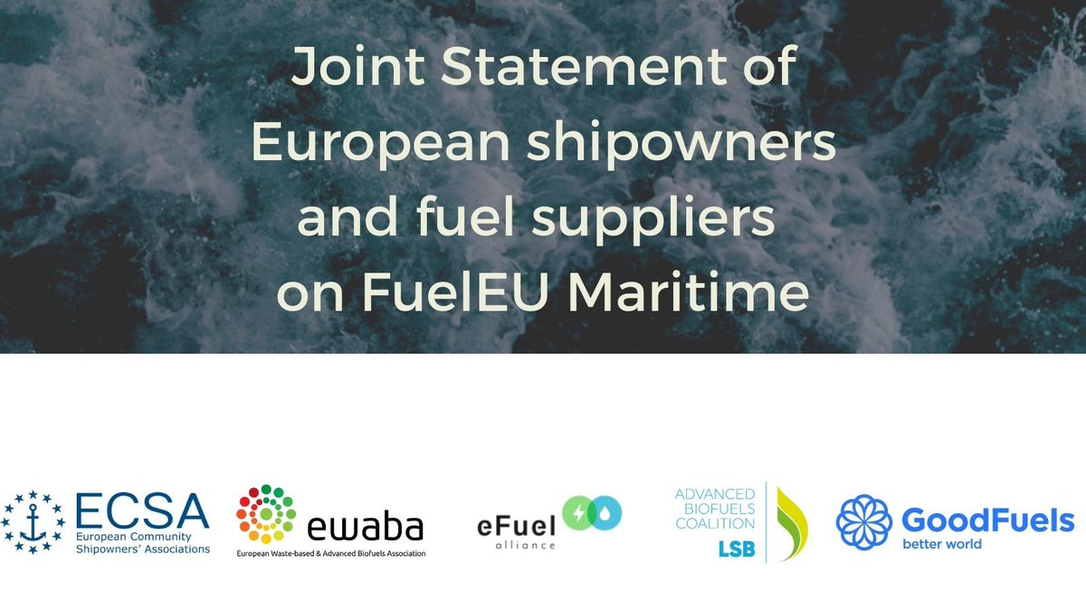 European shipowners and fuel suppliers join forces on #FuelEU Maritime to call for: 

➡️More ambitious targets &amp; fuel supplier responsibility to deliver cleaner fuels
➡️ETS/FuelEU revenues earmarked for #shipping energy transition

ecsa.eu/news/joint-sta…