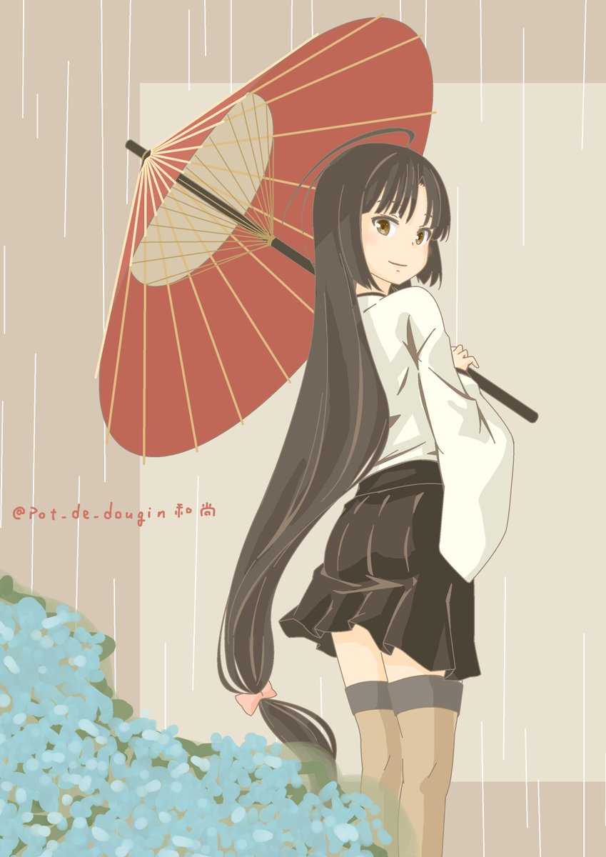 shouhou (kancolle) 1girl long hair solo umbrella oil-paper umbrella thighhighs skirt  illustration images