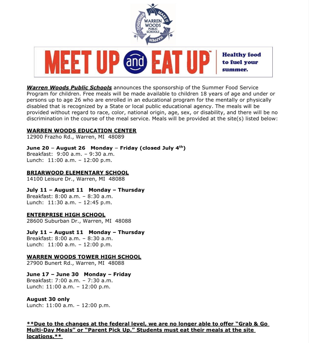 Warren Woods Public Schools on Twitter "Warren Woods PS announces the