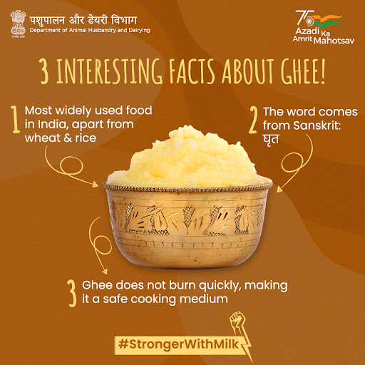 Dept_of_AHD's tweet photo. 🍯🤎 | We know #ghee provides nourishment throughout our lives but did you know these #FunFacts about it?
#AmritMahotsav #WorldMilkDay #Nutrition #Milk #Dairy #DairyIndia #SehatKaSaathi #StrongerWithMilk https://t.co/82ntS4blS6