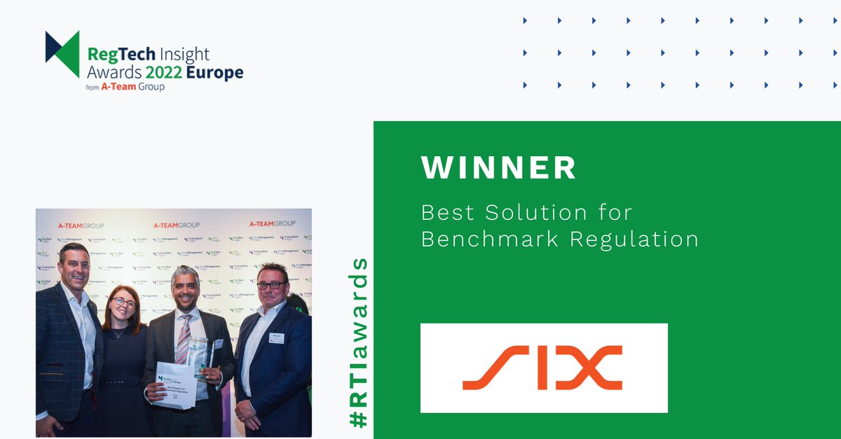 RegTechInsight's tweet photo. Congratulations to @sixgroup; winner of Best Solution for Benchmark Regulation in the 2022 RegTech Insight Awards Europe!
https://t.co/75xDasfkRp
#RTIawards #regtech #benchmarkregulation https://t.co/x8gK8gRnmZ